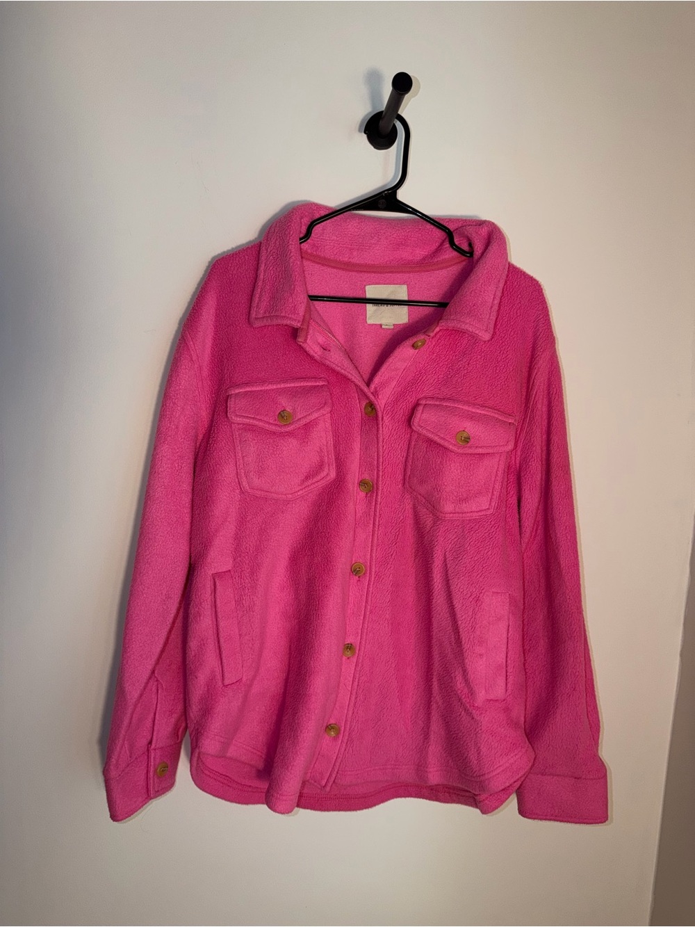 Thread & Supply Bright Pink Fleece Button-Front Shacket